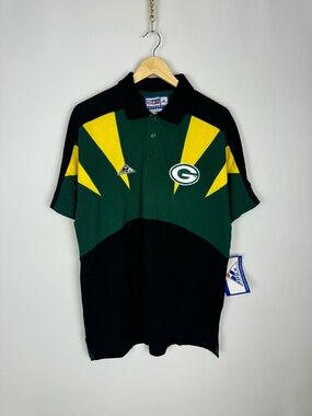 Vintage 90s NFL Green Bay Packers Green, Yellow & Black Polo Shirt